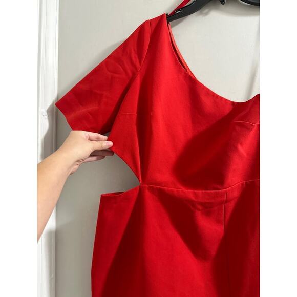 JILL STUART Red One Shoulder Cut-Out Slit‎ Stretch Crepe Dress 10 - Picture 3 of 8